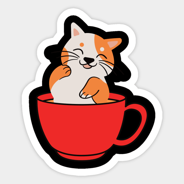 Cute cat in a red coffee cup Sticker by Binging merch